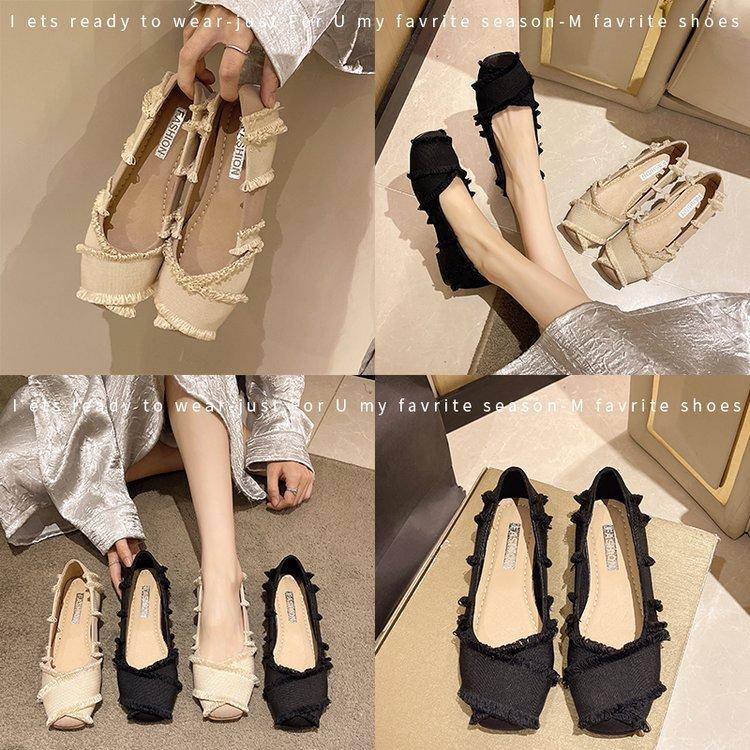 [Ushilai] French Flat-bottomed Square-headed Ballet Shoes for Women's Autumn 2025 New Retro High-end Single Shoes