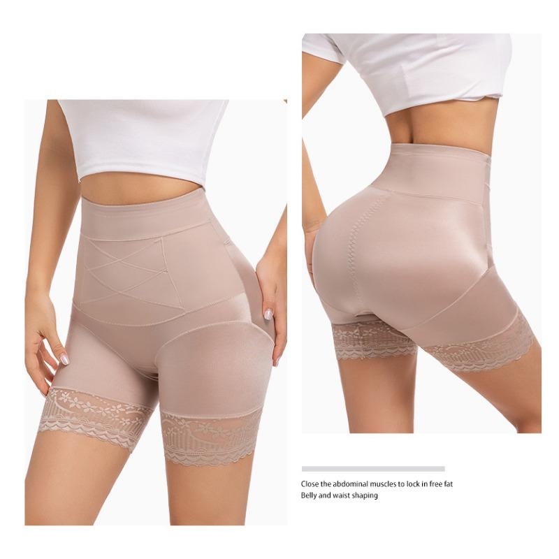Hohe Taille Kreuzkompressions Bauchkontroll-Shorts Mit Spitzenbesatz
