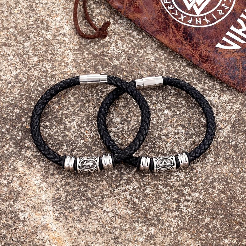 Personalized Norse Viking Runes Amulet Bracelet Leather Wristband With Futhark Rune Bead In Your Choice Viking Jewelry