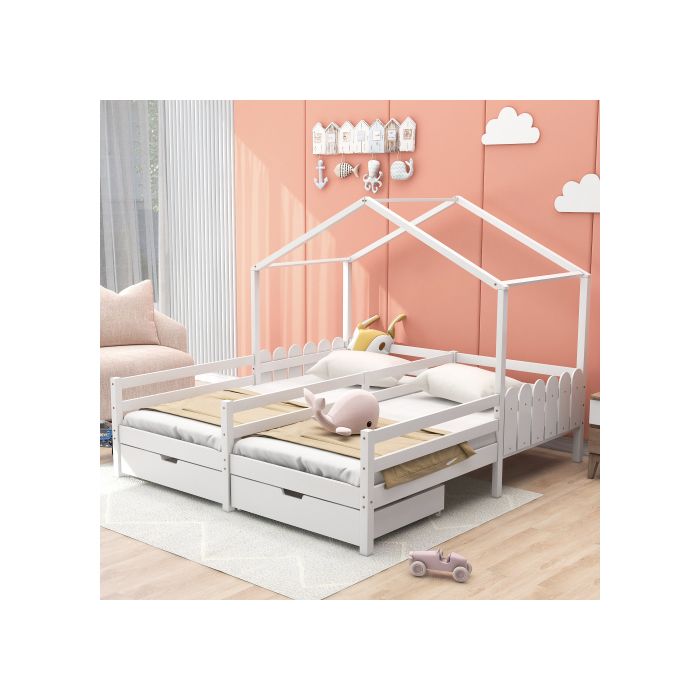 Lit Enfant - MUVOE - Lit À Lattes Avec 2 Tiroirs - MDF - 200x90 Cm - Blanc