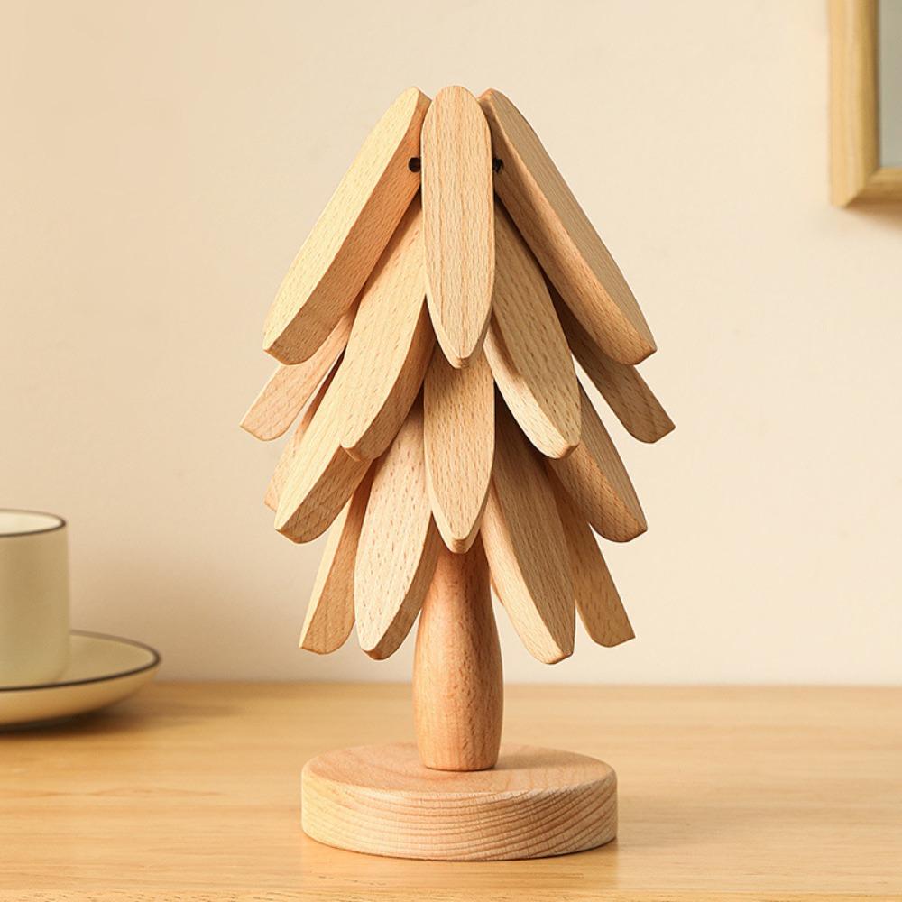 Foldable Wooden Trivets Anti Scald Insulation Pads Multifunctional Christmas Tree Coaster  Kitchen