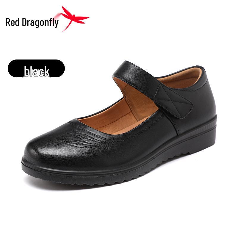 Red Dragonfly Women's Summer Casual Leather Mary Jane Shoes - Genuine Leather Mother's Shoes