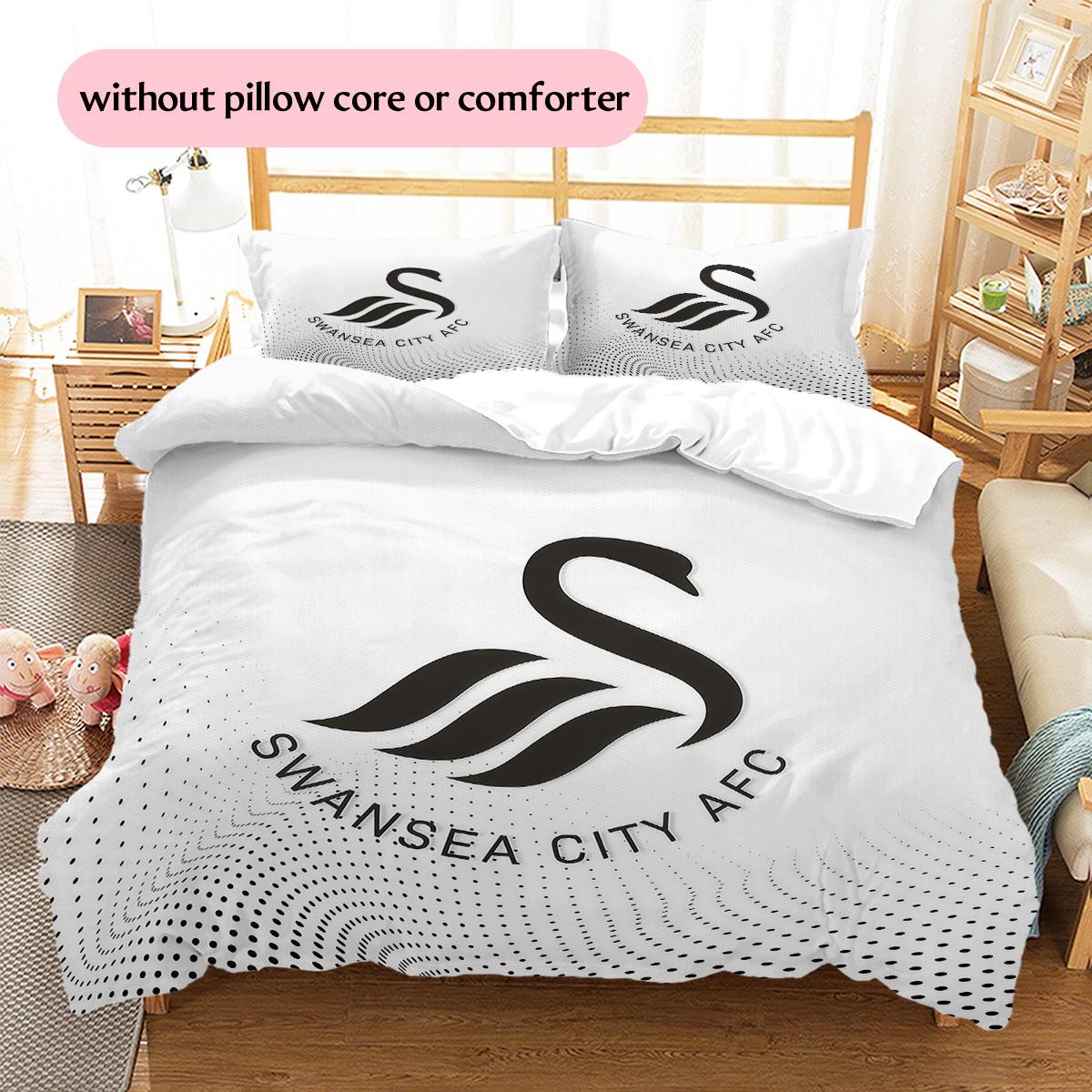 Swansea City AFC Pattern Bedding Quilt Set Home Decoration Gift (1 * duvet cover + 2 * pillowcase without core) 135x200cm