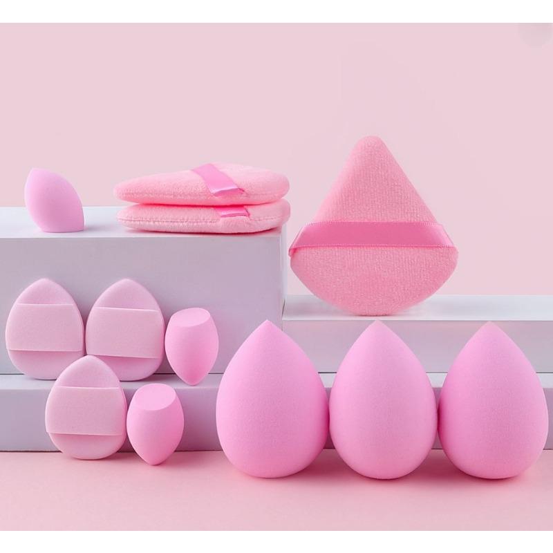 Set de 12 Esponjas de Maquillaje Multiusos, Hecho de 3 Borlas para Polvo Suelto, 3 Mini Borlas para Cojín de Aire, 3 Huevos de Belleza y 3 Mini Belleza