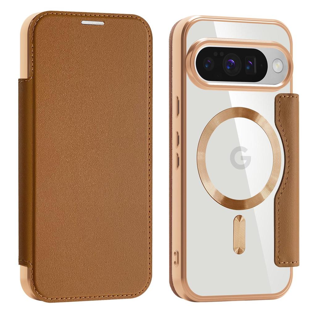 Für Google Pixel 8A 9 10 Serie. Gold Shield Magnetische Business-Ledertasche - MagSafe-kompatibel, mit RFID-blockierenden Kartenschlitzen & Linsenschutz
