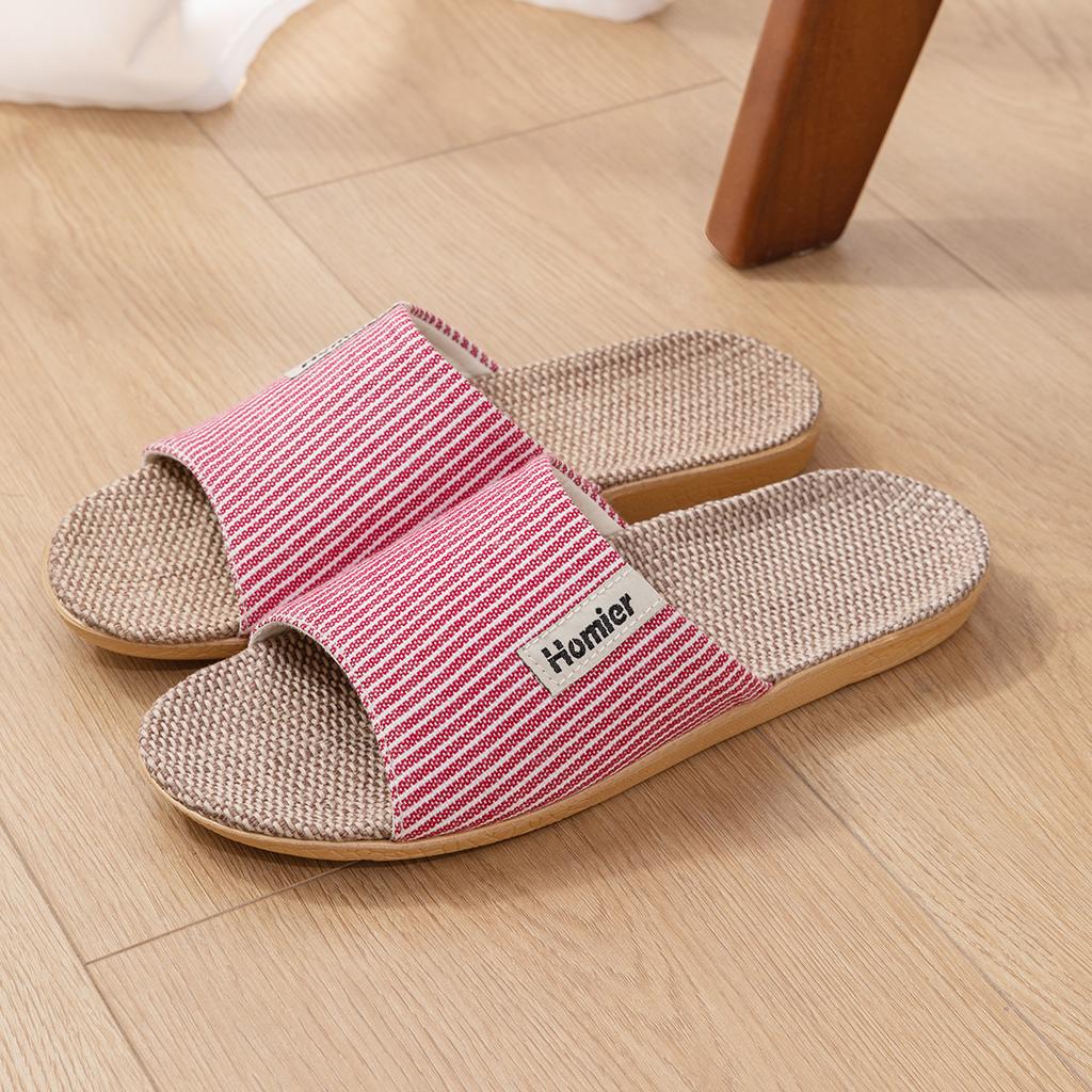 Linen Women Home Slippers Flat Lightweight Indoor Slides Cloud Comfortable Non-slip Slippers Breathable Soft Men Living Room Slippers