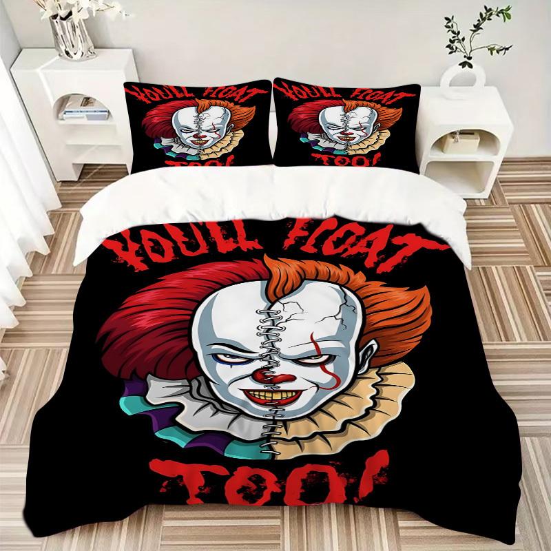 Set Biancheria da Letto 3 Pezzi Horror It "Clown", Morbida Copripiumino e Federe in Poliestere Lavabile in Lavatrice Adatto a Tutte le Stagioni 03