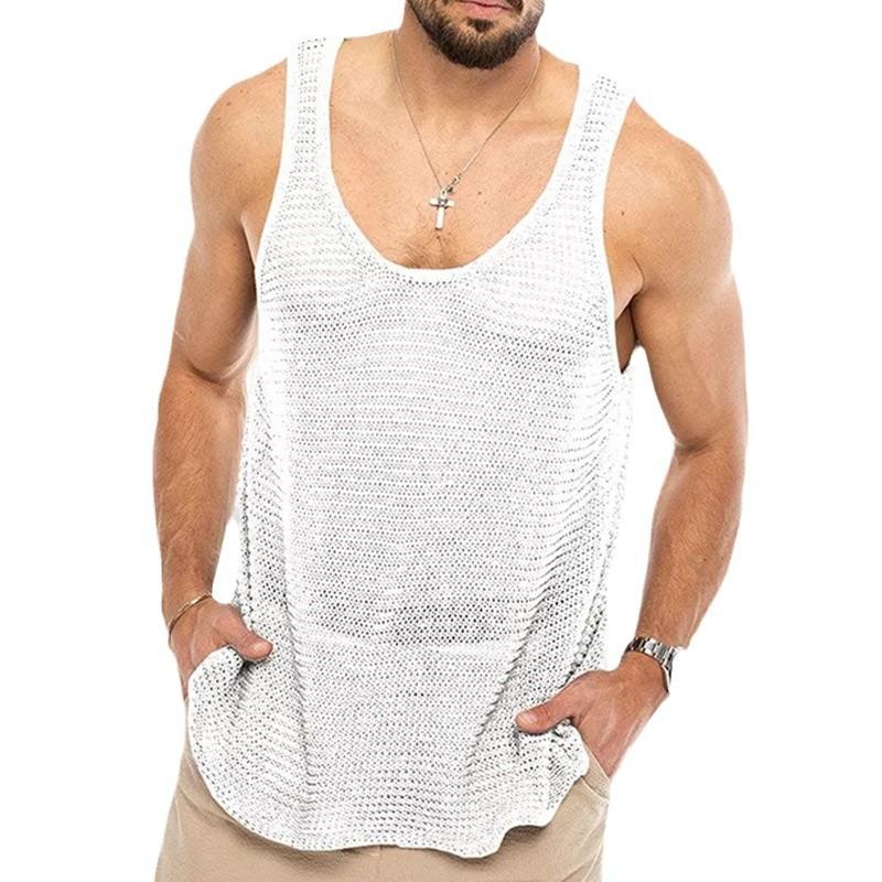 Men'S Summer New Style Men'S Thin Breathable Sports Fitness Sleeveless Knitted Shirt Casual Loose Knitted Tank Top