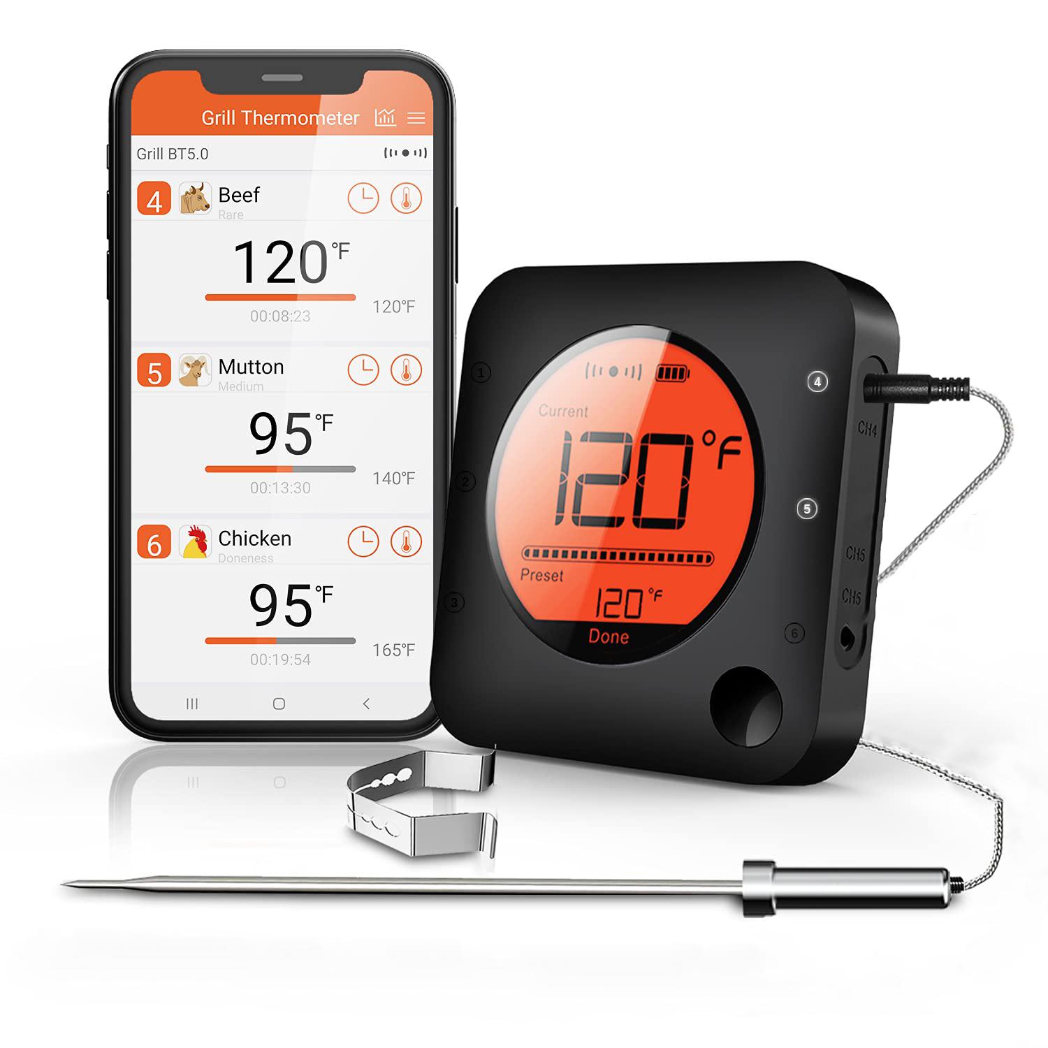 Bluetooth Meat Thermometer Digital BBQ Kitchen Thermometer Support 6 Probe for Smoker Cooking Grill Oven Candy 1 Probe