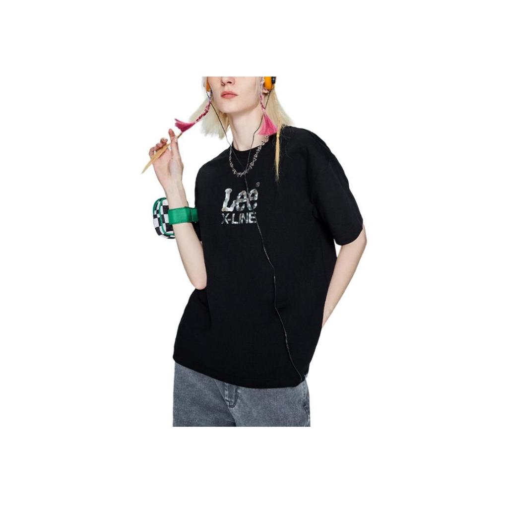 Lee Logo Letter Print Drop Shoulder T-Shirt Women Tops Black LWT0055154LE00FK11000