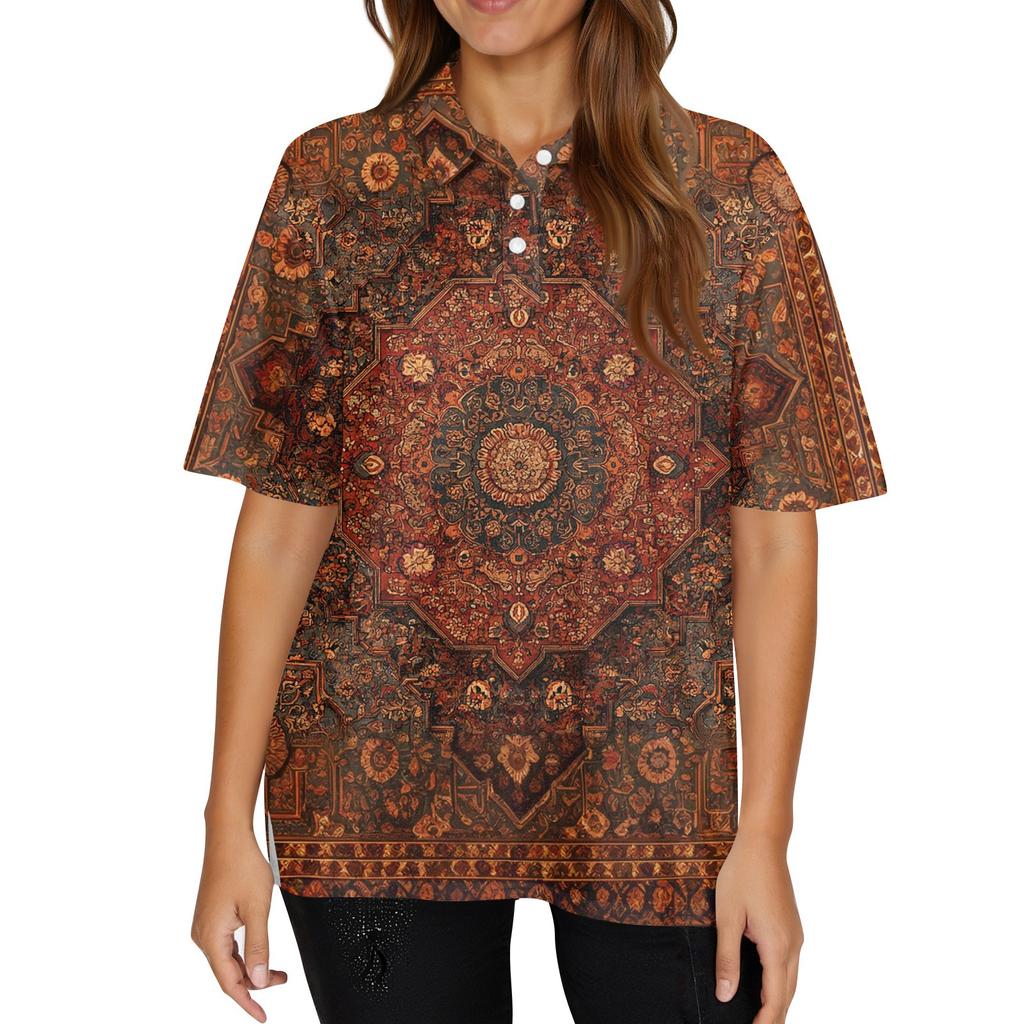 Dammode Casual Lapel Kortärmad Skjorta med Tryck Damtopp med Knappar