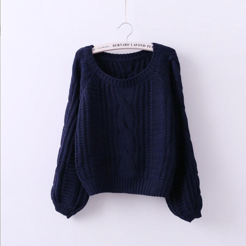 Autumn and Winter Loose Outer Wear Twist Pullover Sweater Women's Fashion Casual Lazy Short Crew Neck Knitted Sweater Versatile