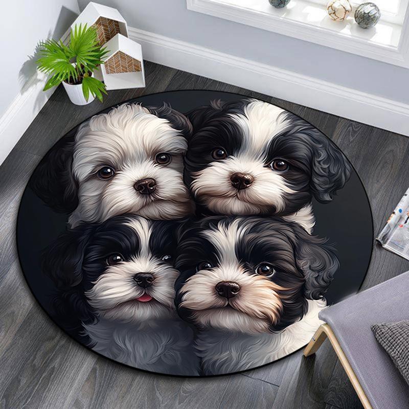 Shih Tzu Round Area Rug,Carpet Rug for Living Room Bedroom Sofa Playroom Decor,Non-slip Floor Mat