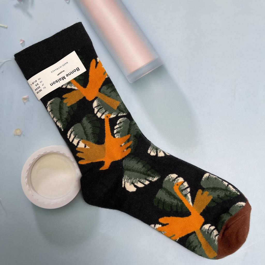 Bonne Maison: Retro-Ölgemälde-Socken für Damen, mittelhoch, luxuriös, französisch, bis zur Wade