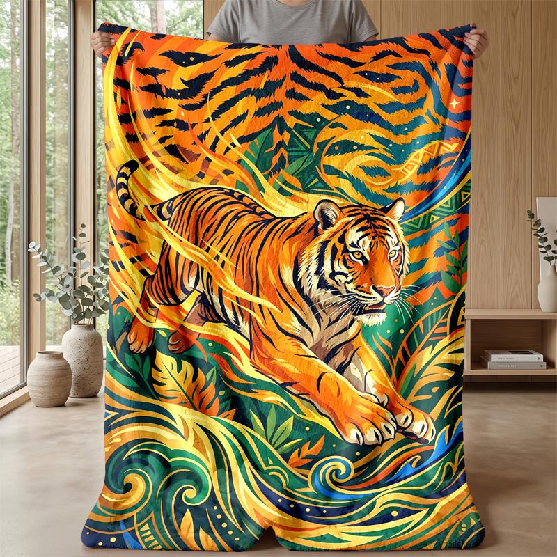 Tiger in Abstract Art Theme blanket Lightweight Warm Flannel Blanket Decorative Throw Blanket for Home Decoration