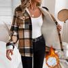 Women's Plaid Flannel Shirt with Fleece Lining, Blue Black White Checkered Long Sleeve Button Down Top