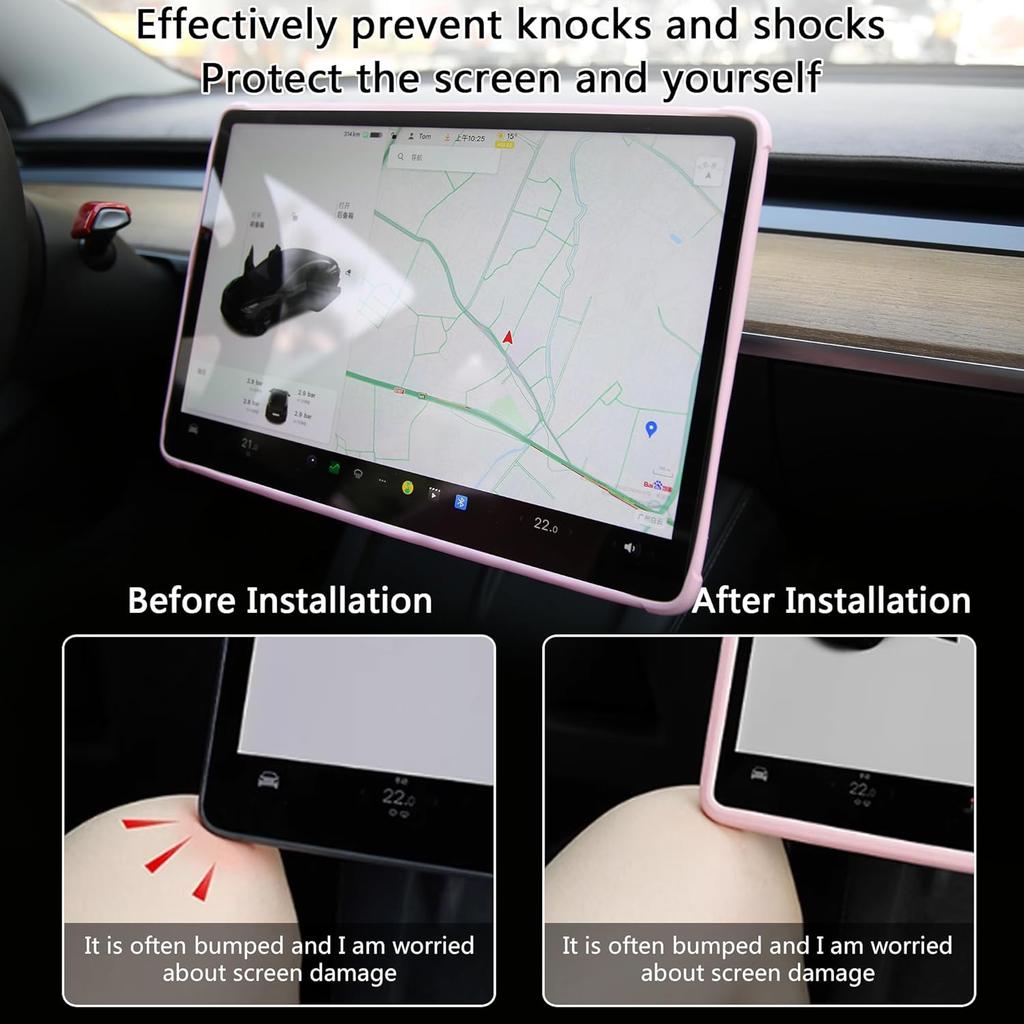 3PCS Center Console Accessories For Tesla Model Y -2024 And Model 3 - Cup Holder Ert, Screen Edge Protector Frame, Silicone Wireless Charger Mat,