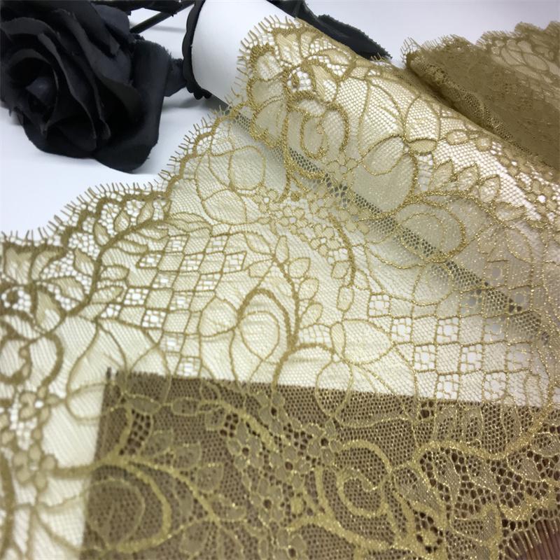 1.5m x 17.5cm Metallic Yellow Green Chantilly Lace, Non-stretch French Eyelash Lace Trim for Sewing, Lingerie, Dress, Garment, Crafting