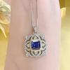 Fashion Vintage Women Jewelry Set Yellow Diamond Flower Ring Princess Cut Pendant Earrings Royal Blue Necklace