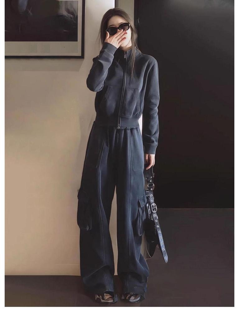 European Women's High-End Casual Sportswear Set: Plus Velvet Hoodie & Wide-Leg Pants for Autumn/Winter 2025