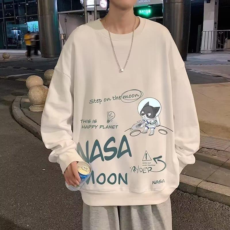 

Мужская футболка оверсайз с длинным рукавом в стиле хай-стрит для весны и осени - трендовая и универсальная L белый