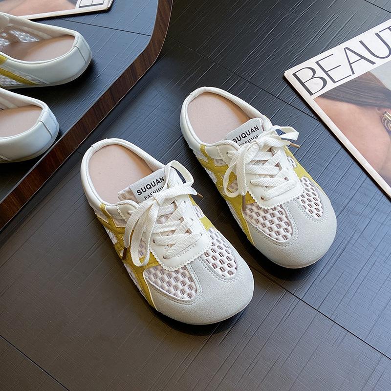 Hollow bag head slippers women's 2025 summer new breathable Korean version inner height-increasing women's shoes without heel casual half slippers