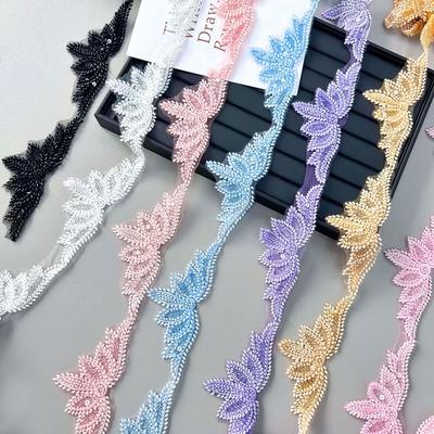 Tessuto a Rete Bianca con Perline e Paillettes Barra Inferiore Codice a Barre Abiti Accessori Ricamo Vestaglia Abbigliamento Pizzo