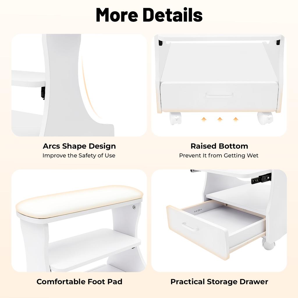 Beauty Salon Nail  Foot Bath Spa Portable Esthetician Trolley Cart for Foot Rest Pedicure Manicure Funiture Massage Table