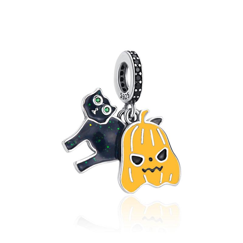 Miedziana dynia Duch Halloween Kapelusz Oczy Motyl Koralik Pasuje do Kobiecej Oryginalnej Bransoletki Biżuteria Na Prezent Bożonarodzeniowy