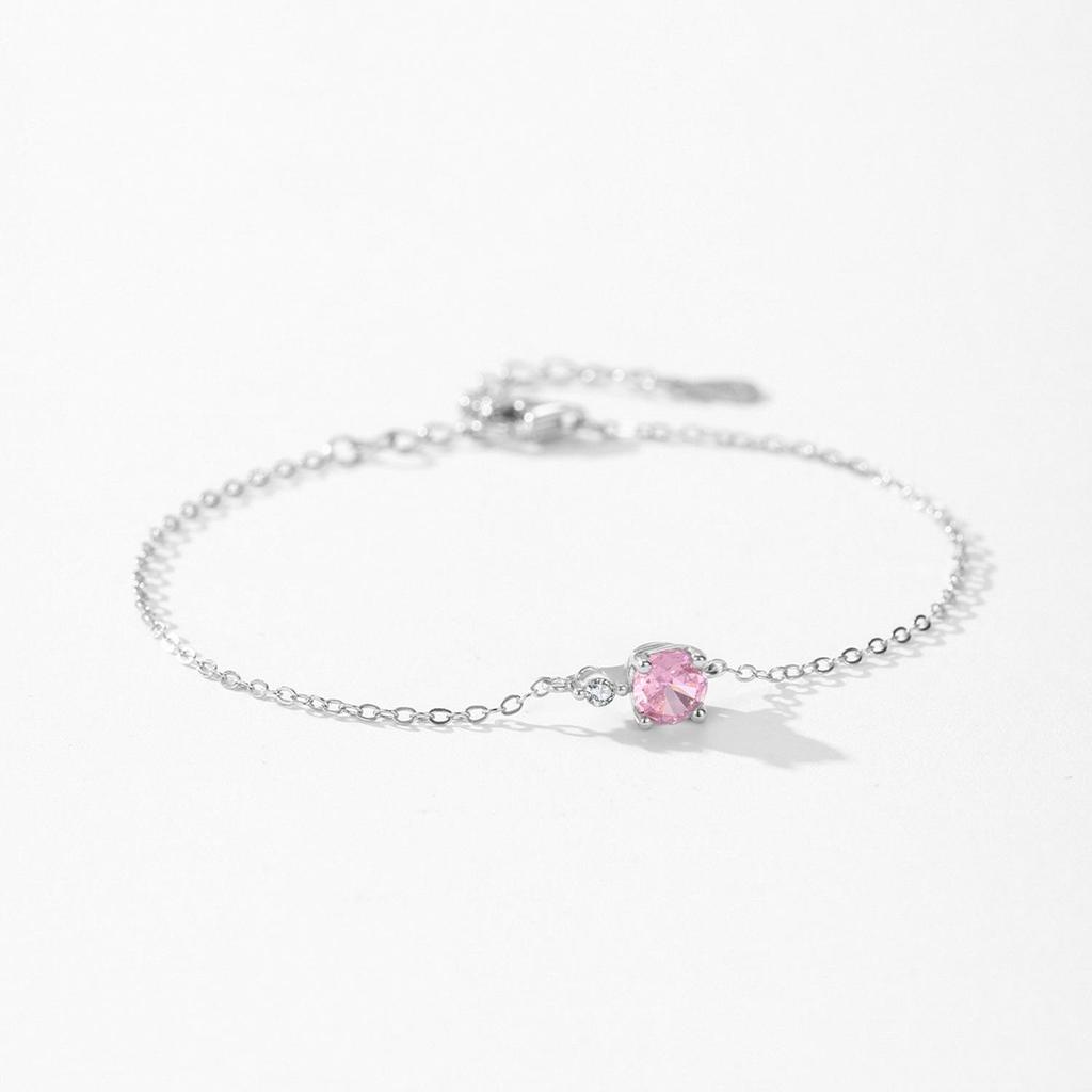 S925 Sterling Silver Cherry Blossom Pink Sugar Cube Bracelet - Women's Korean Simple Versatile Design