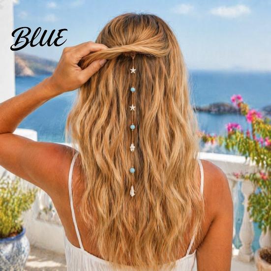 Coastal Style Hair Pins Beach Mermaid Clip Starfish Shell Bead Chain for Women Ocean Themed Accessories Boho Summer Vacation Styling Tool