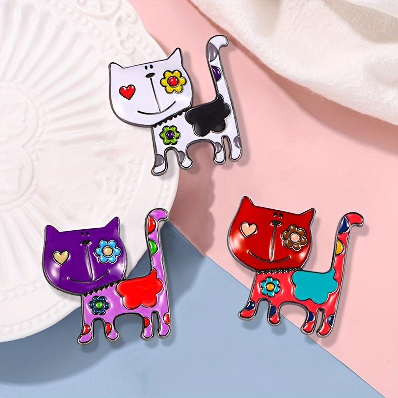 Colorful Cartoon Cat Enamel Brooch Pins Cute Fashion Painted Scarf Buckle Stylish Mixed-Color Cat Brooches for Women