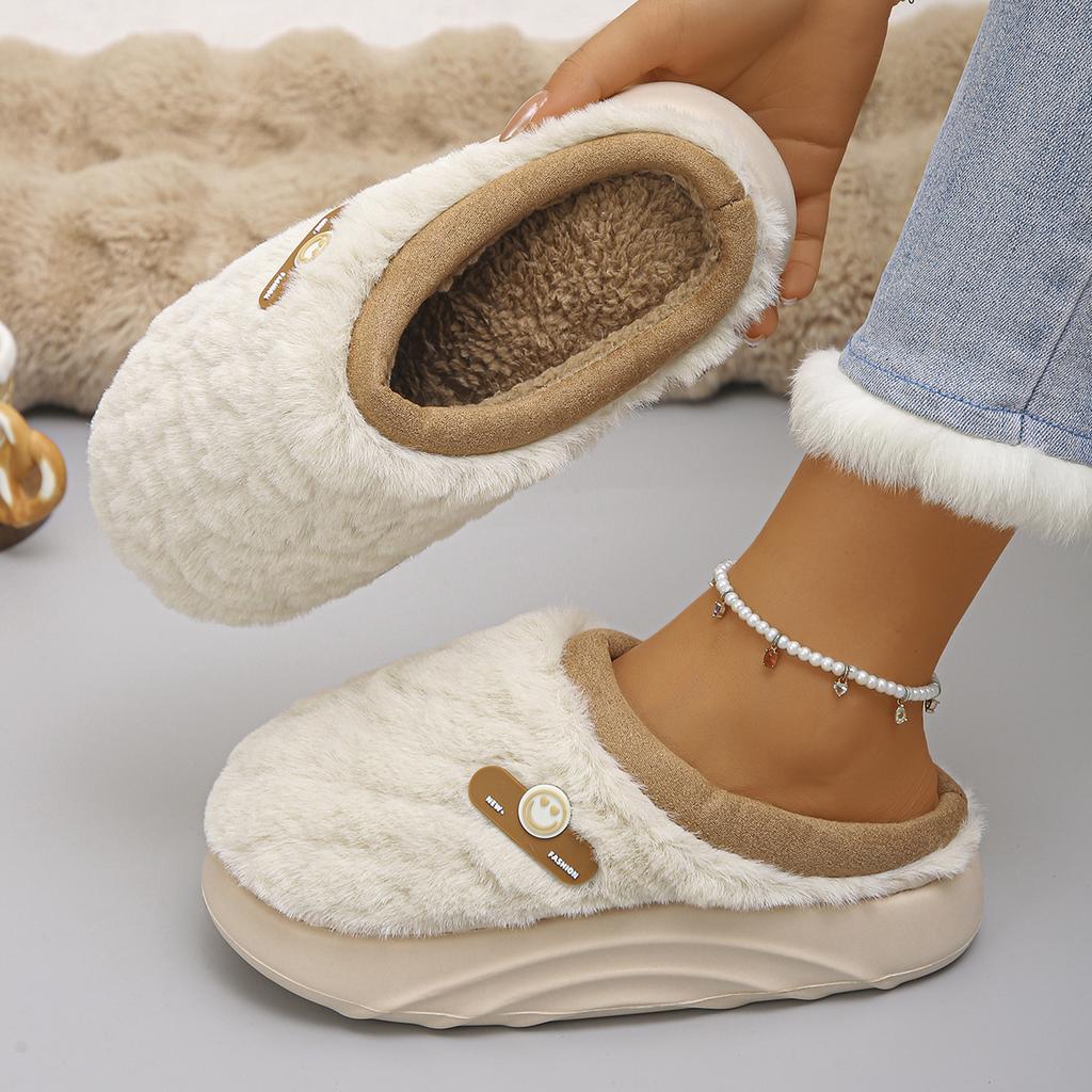 Thick Sole Plush Winter Slippers for Women Indoor House Chunky Platform Fluffy Slippers Woman Non Slip Warm Couples Cotton Shoes