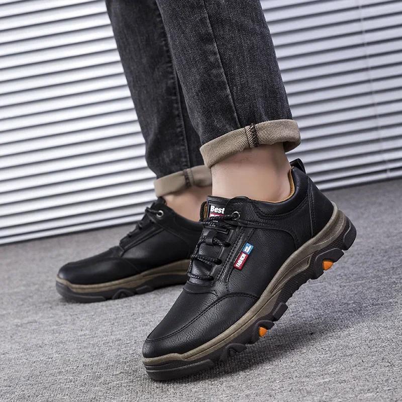 Hiking Sneakers Shoes for Men Breathable Outdoor Trekking Sport Men's Shoe Climbing Walking Pu Leather Sneakers Plush Warm2024