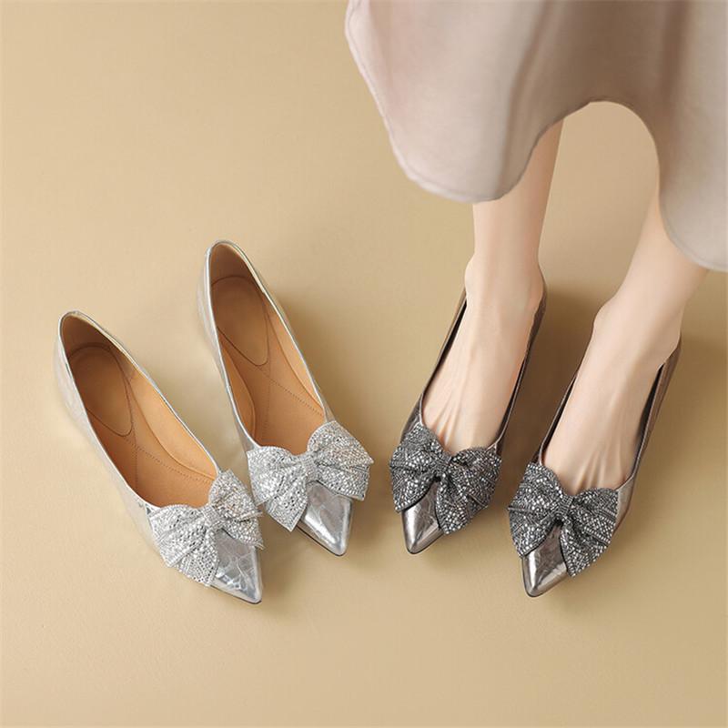 Fashion New Spring/Autumn Genuine Leather Women Shoes Pointed Toe Shoes for Women Fashion Bow Loafers Shallow Mouth Women Pumps Low Heel
