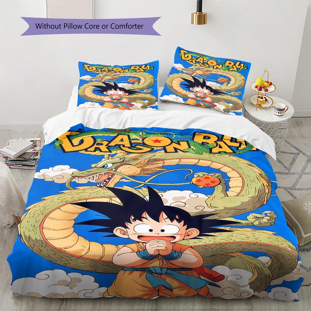 Povlečení se vzorem Son Goku, Sada přikrývky Potah na přikrývku Povlak na polštář Domácí dárek k narozeninám (1 * povlak na peřinu + 2 * povlak na polštář, bez jádra)