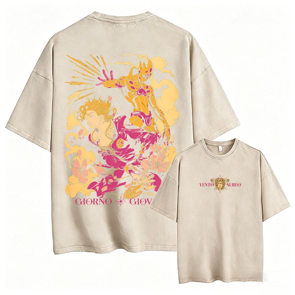 Anime Jojo Bizarre Adventure Steel Ball Run Diego Brando Washed Vintage Tshirt Men Women Clothing Manga Retro Oversized T Shirt
