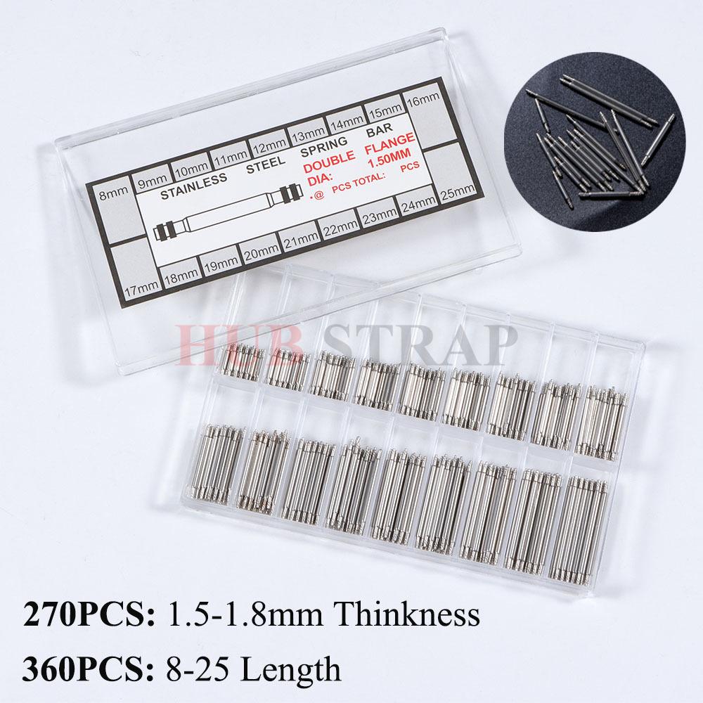 360pcs/set Dia 1.5mm/1.8mm Spring Bars Strainless Steel Length 8mm- 25mm Watchband Metal Link Pin Watch Strap Repair Tools Pin