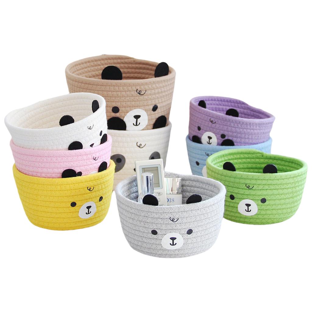 Sturdy Handwoven Cotton Rope Storage Basket with Adorable Pandas Designs Portable for Household Use Organization Items