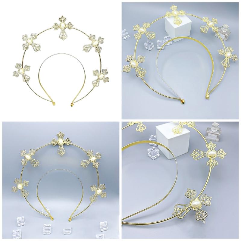 Goddess Headpiece Cross Crown Headband for Womens Girls Vintage Headwear Props