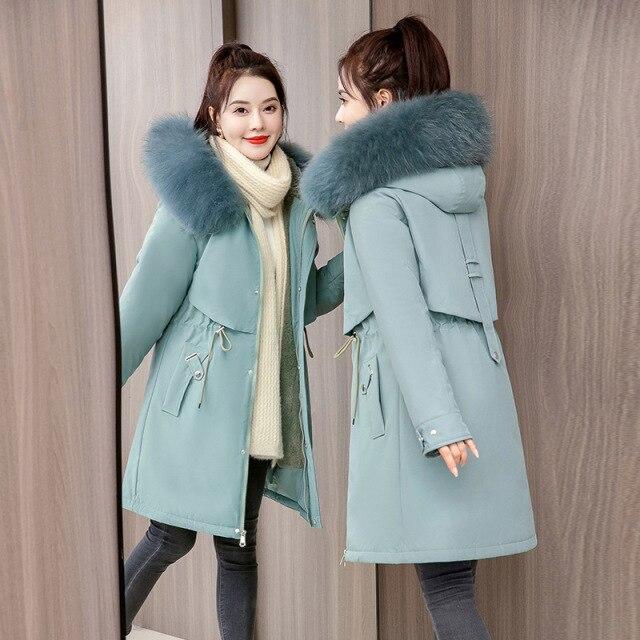 

Женское зимнее пальто с подкладкой из искусственного меха с капюшоном, длинное пальто с большим карманом, куртка-пуховик, парки с хлопковой подкладкой, верхняя одежда, пальто, 6 цветов 6XL синий
