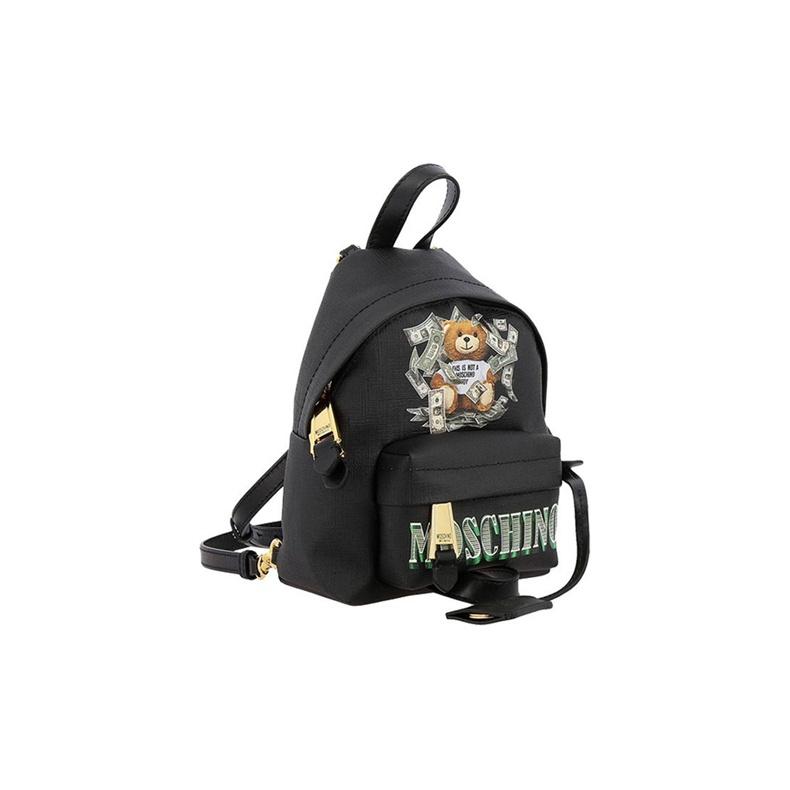 Moschino Teddy Bear Casual Student Leather Mini Backpack Women backpack Black 2T7637-8210-3555