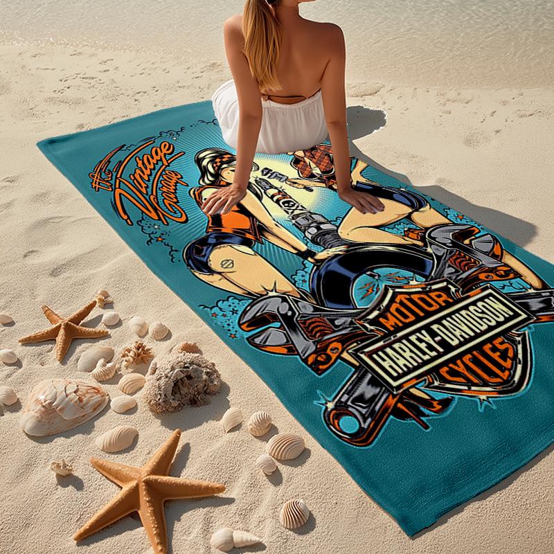 Vintage Motorcycle Fashion Beach Towel: Ideal for Summer Adventures Soft, absorbent and quick drying suitable for swimming and bathing
