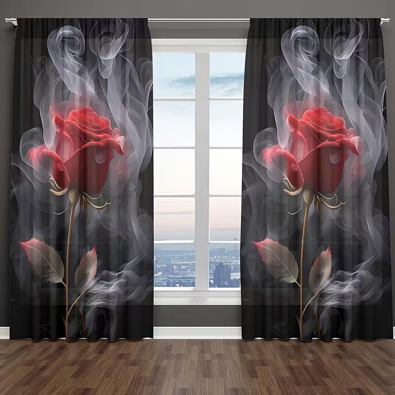 Crimson Rose Smoke Curtains French Retro Style Suitable Bedrooms Living Rooms Decorative Made Of Polyester With Rod Pocket Great Room Decor