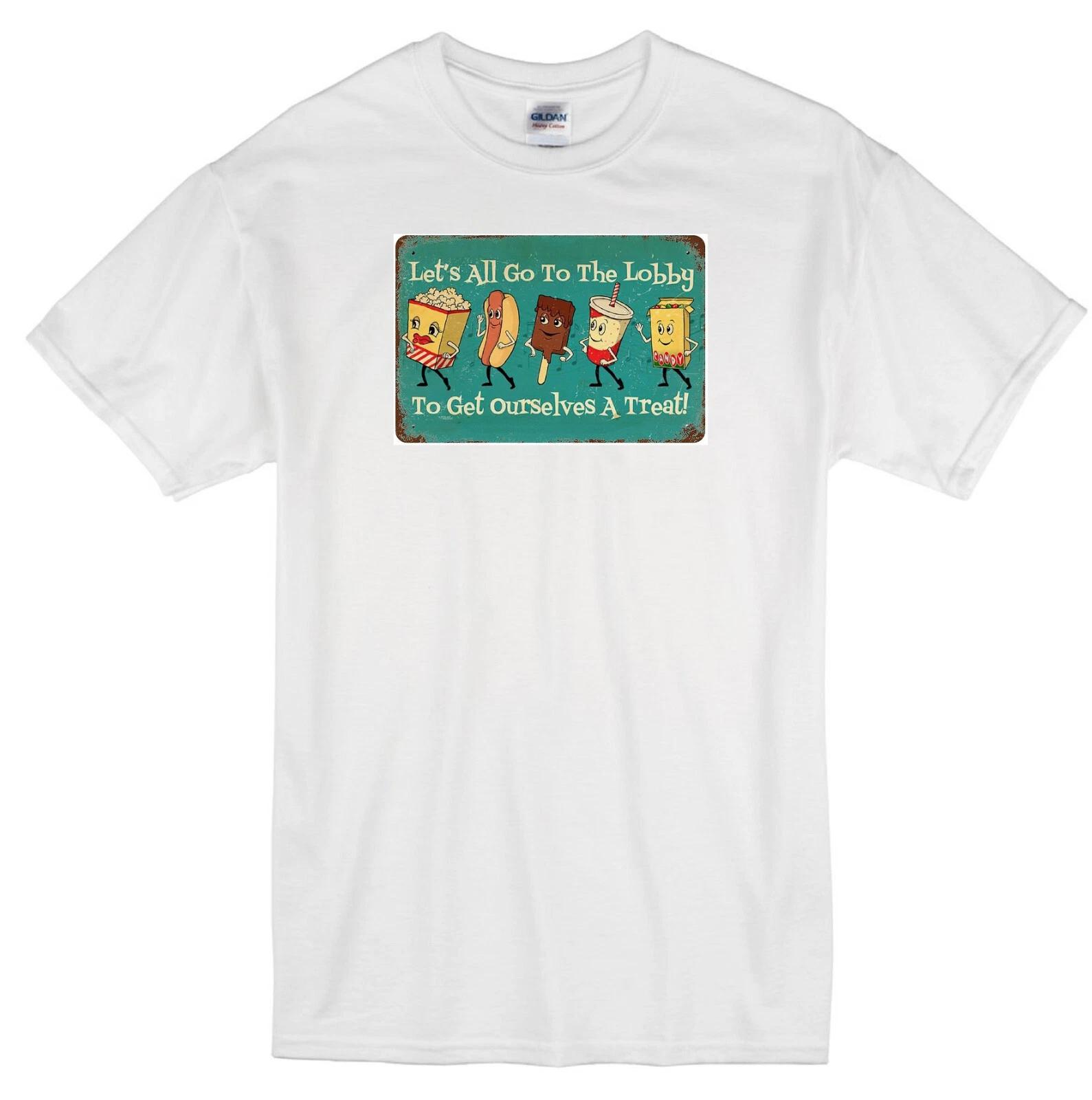 

LET S ALL GO TO THE LOBBY DRIVE IN MOVIE THEATRE REFRESHMENT STAND WHITE T-shirt L