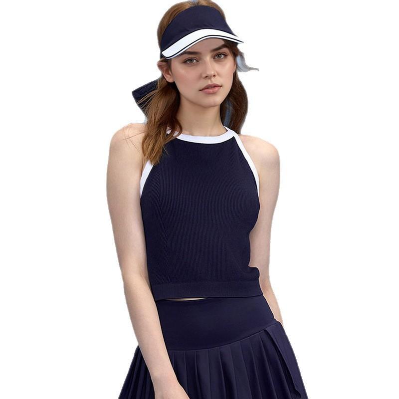 Womens Seamless Knit Tennis Set With Built-in Bra Pad Color-Block Skirt Badminton Outdoor Sports