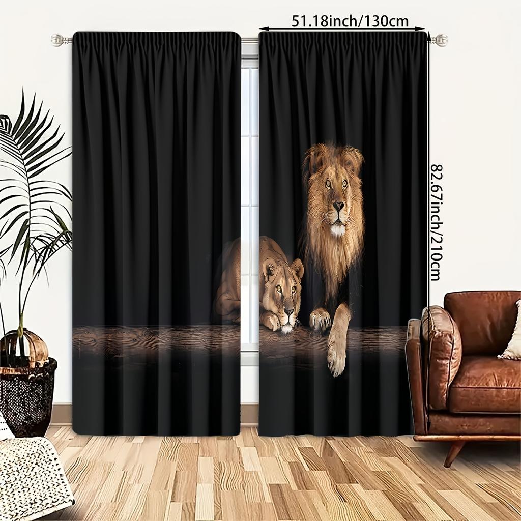 2Pcs Polyester Animal Full Vibrant Printing Window Curtains Birthday Party Decoration Backdrop Drapes for Living Room