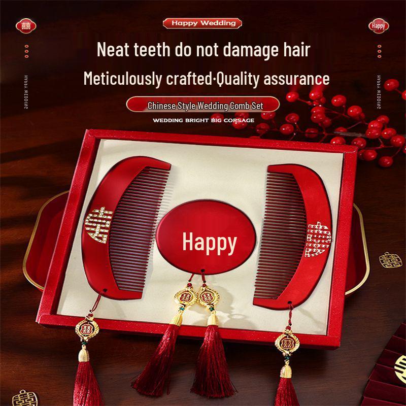 Elegant Bridal Gift Set: High-End Red Wedding Dowry with Mirror and Comb for Mother-in-Law