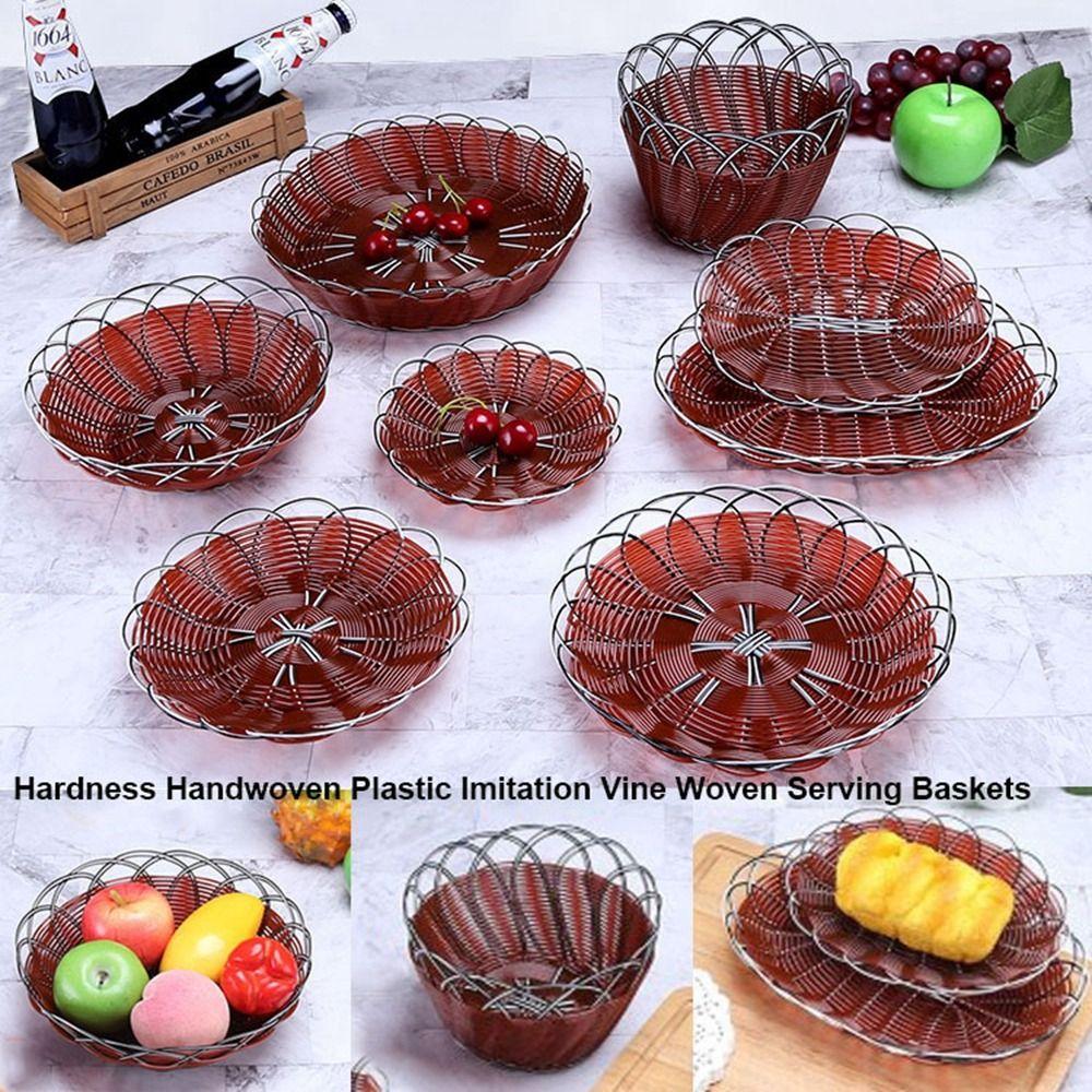 Hardness Plastic Imitation Vine Fruit Platter Brown Handwoven Bread Fruit Vegetables Plate 10 Sizes