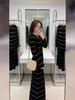 Women's French Hepburn Color Block Striped Knit Dress - Round Neck, Relaxed Fit, Long Skirt, Spring/Autumn Sweater.